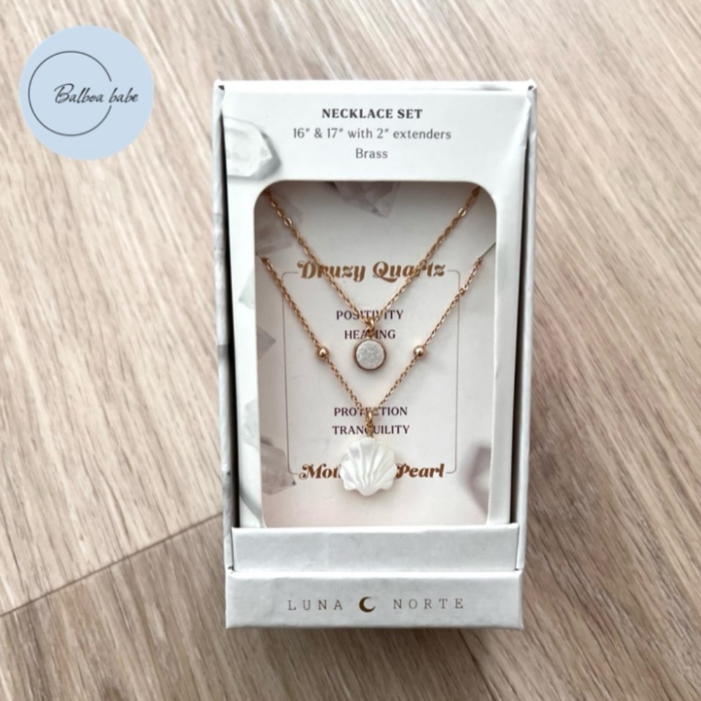 Luna Norte Druzy Quartz and Mother of Pearl Double Necklace